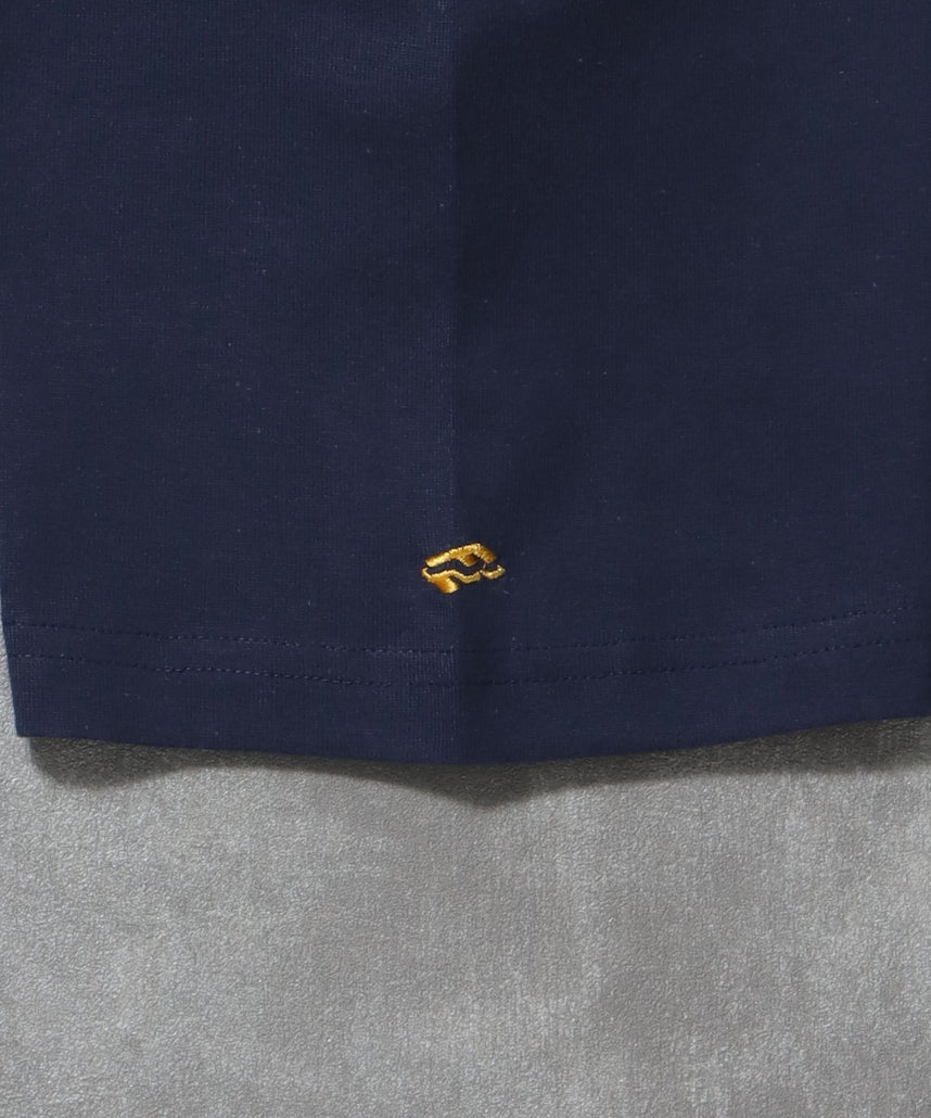 センターロゴ刺繍ショート丈Tシャツ / Tシャツ 短丈 クルーネック 半袖 ショート丈 刺繍 ネイビー