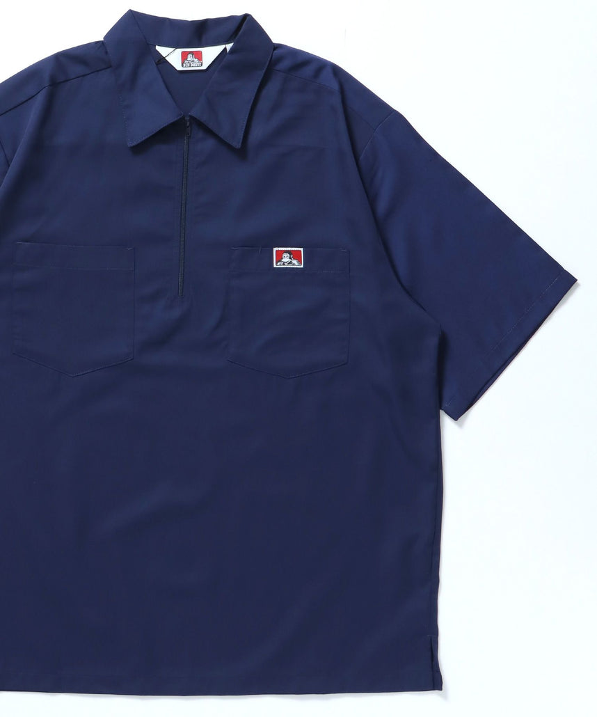【BEN DAVIS(ベンデイビス)】1/2 ZIP S/S SHIRT / シャツ レギュラー ワンポイント シンプル ハーフジップ ネイビー
