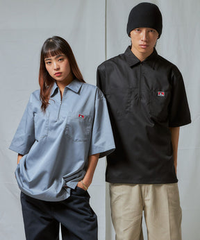 1/2 ZIP S/S SHIRT / シャツ レギュラー ワンポイント シンプル ハーフジップ ブラック