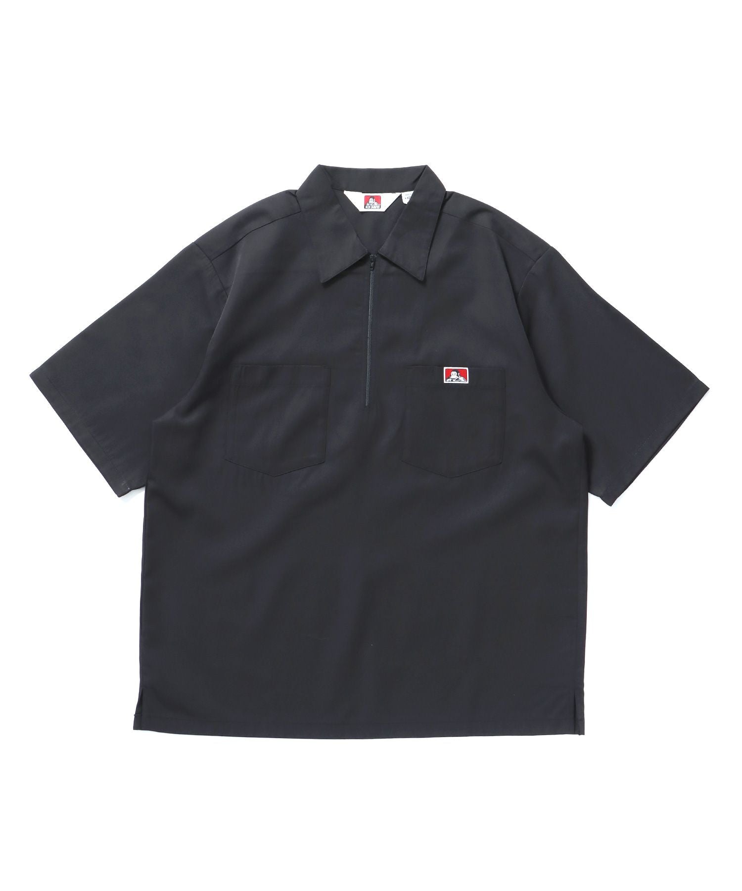 【BEN DAVIS(ベンデイビス)】1/2 ZIP S/S SHIRT / シャツ レギュラー ワンポイント シンプル ハーフジップ ブラック
