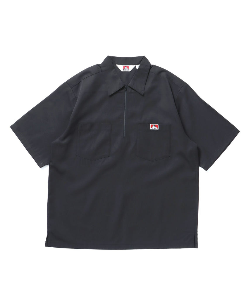 【BEN DAVIS(ベンデイビス)】1/2 ZIP S/S SHIRT / シャツ レギュラー ワンポイント シンプル ハーフジップ ブラック