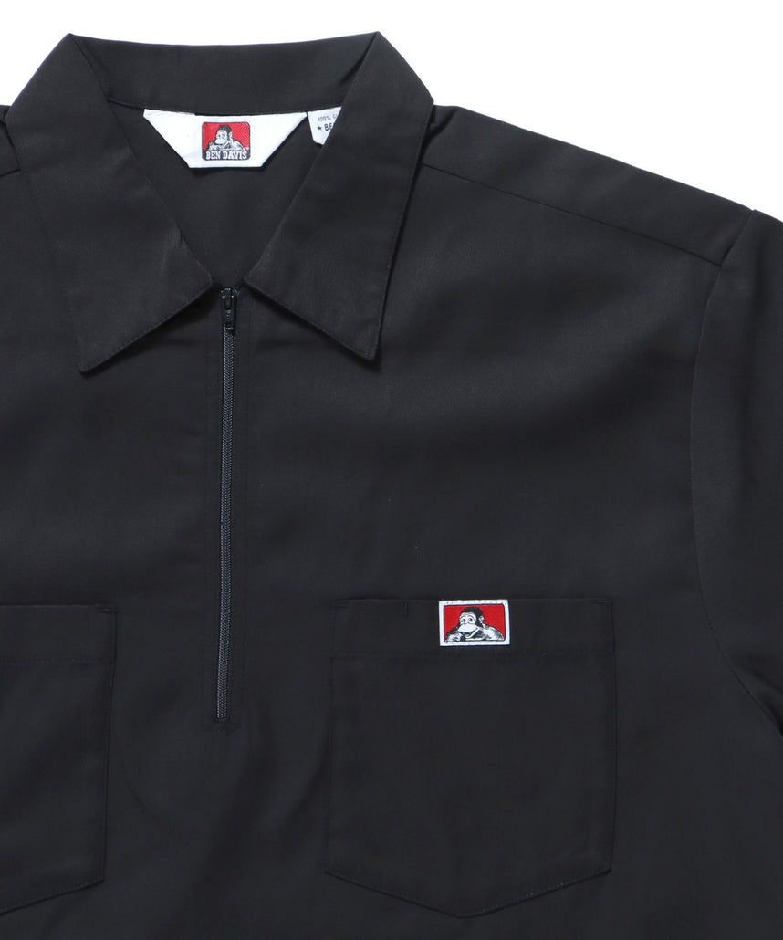 1/2 ZIP S/S SHIRT / シャツ レギュラー ワンポイント シンプル ハーフジップ ブラック