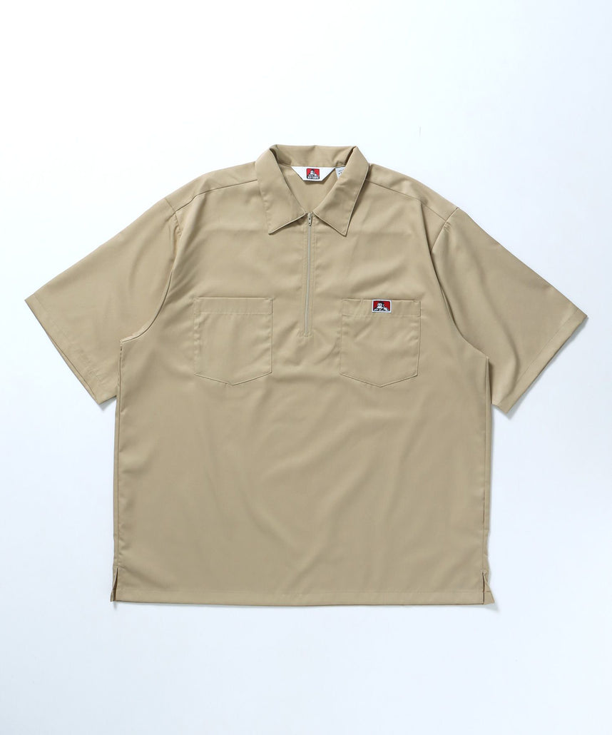 【BEN DAVIS(ベンデイビス)】1/2 ZIP S/S SHIRT / シャツ レギュラー ワンポイント シンプル ハーフジップ ベージュ