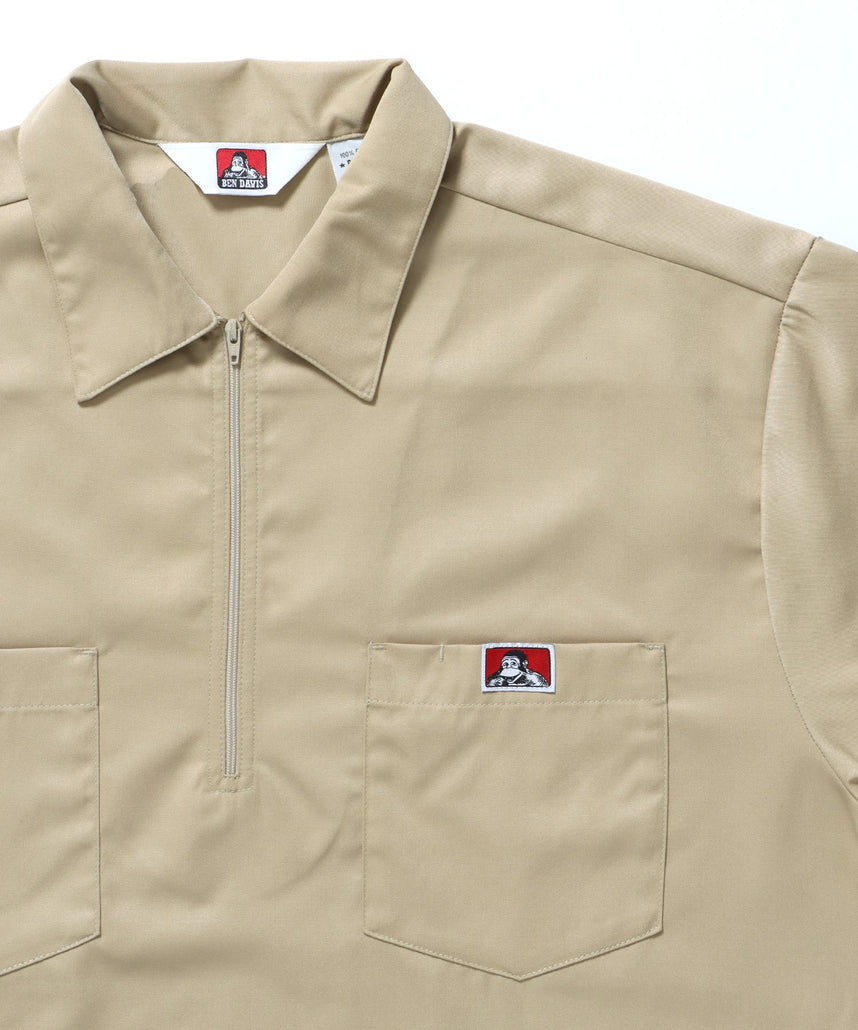1/2 ZIP S/S SHIRT / シャツ レギュラー ワンポイント シンプル ハーフジップ ベージュ