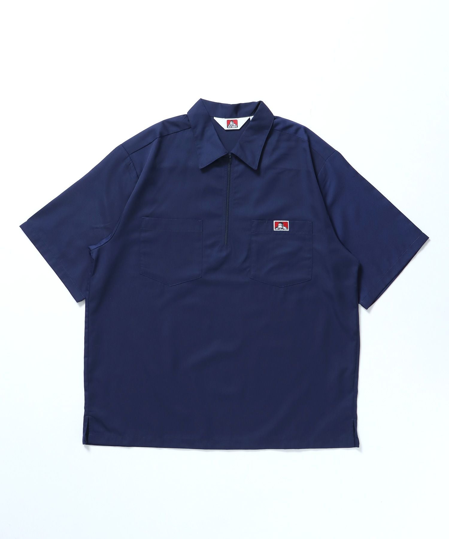 【BEN DAVIS(ベンデイビス)】1/2 ZIP S/S SHIRT / シャツ レギュラー ワンポイント シンプル ハーフジップ ネイビー