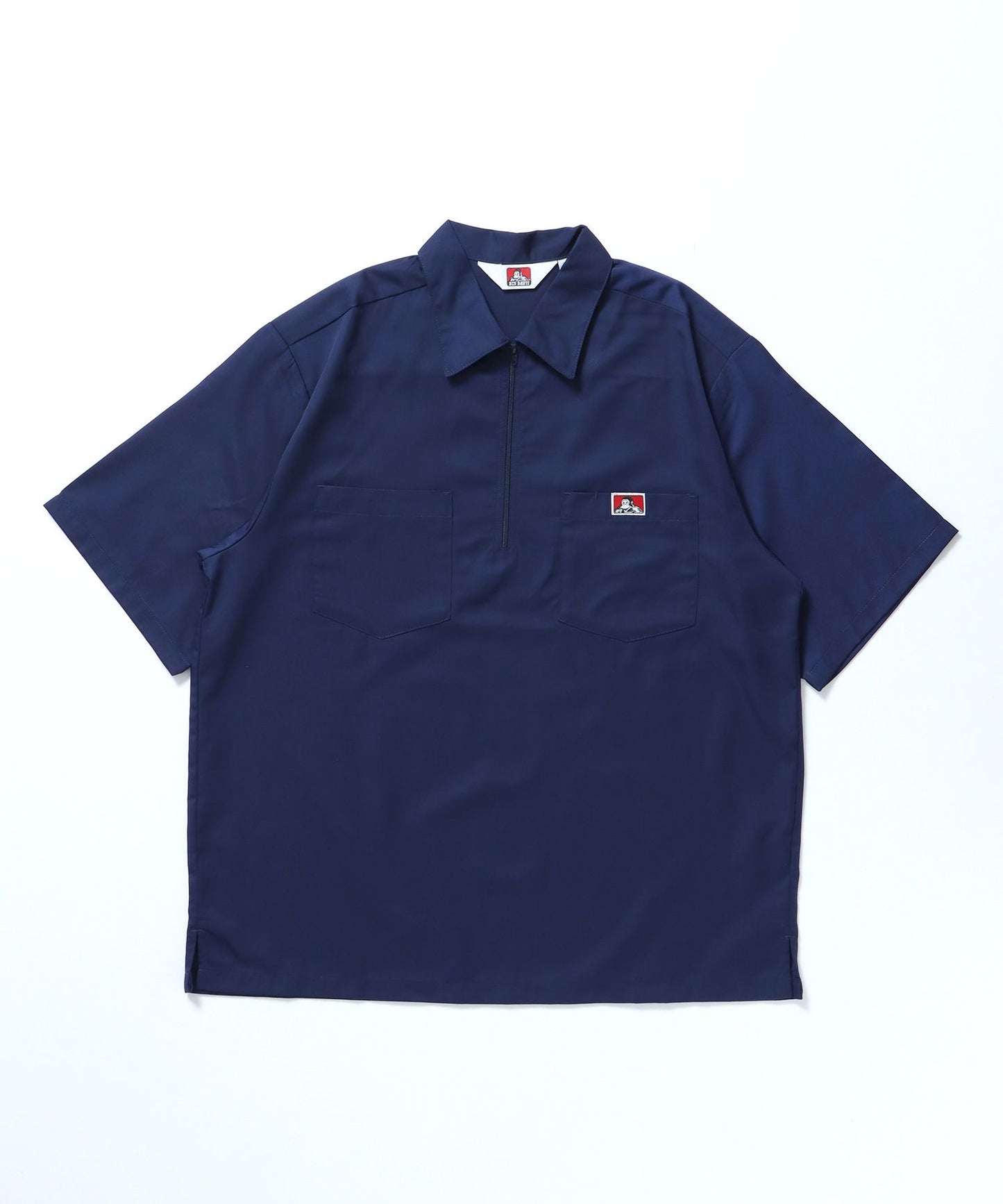 【BEN DAVIS(ベンデイビス)】1/2 ZIP S/S SHIRT / シャツ レギュラー ワンポイント シンプル ハーフジップ ネイビー