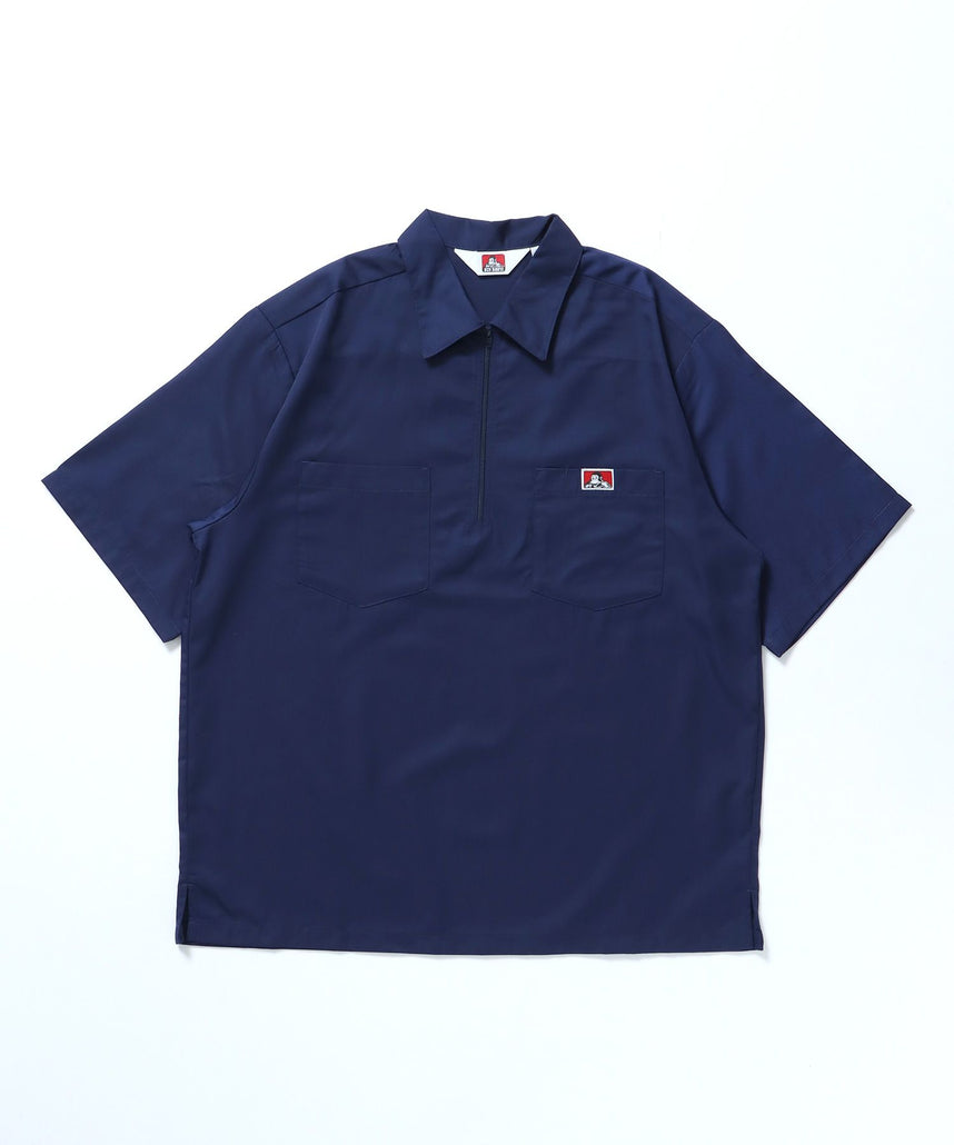 【BEN DAVIS(ベンデイビス)】1/2 ZIP S/S SHIRT / シャツ レギュラー ワンポイント シンプル ハーフジップ ネイビー