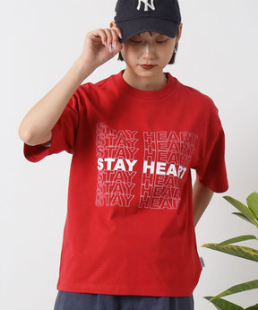メッセージロゴショート丈Tシャツ / ぼかしロゴ Tシャツ 短丈 クルーネック 半袖 レッド