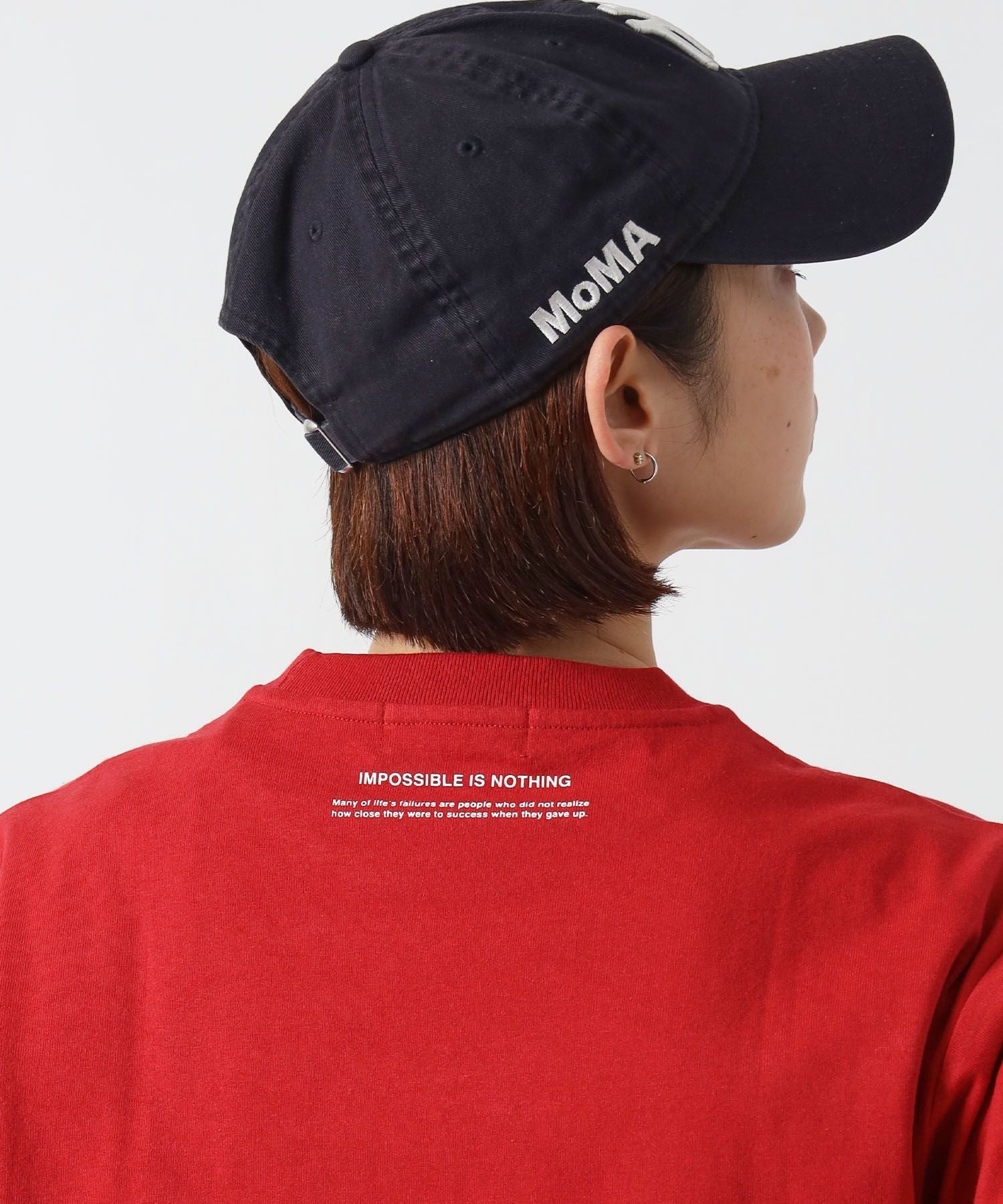 メッセージロゴショート丈Tシャツ / ぼかしロゴ Tシャツ 短丈 クルーネック 半袖 レッド