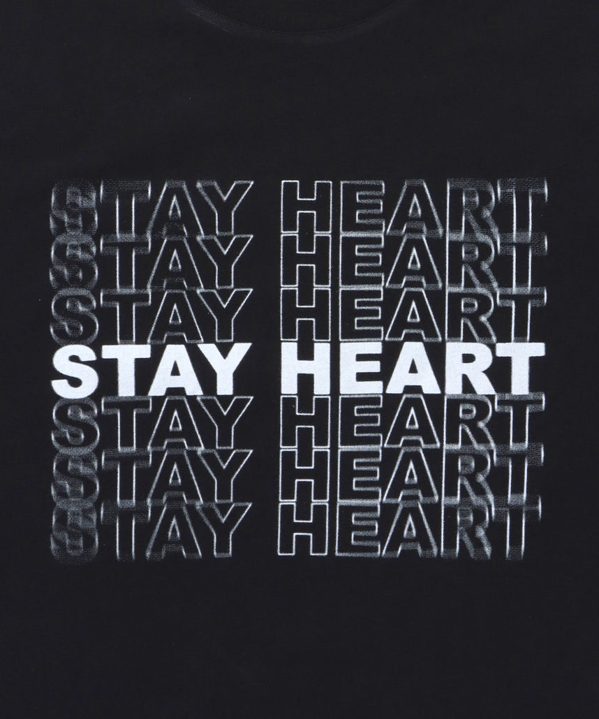 メッセージロゴショート丈Tシャツ / ぼかしロゴ Tシャツ 短丈 クルーネック 半袖 ブラック