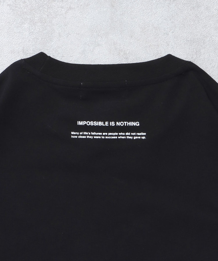 メッセージロゴショート丈Tシャツ / ぼかしロゴ Tシャツ 短丈 クルーネック 半袖 ブラック