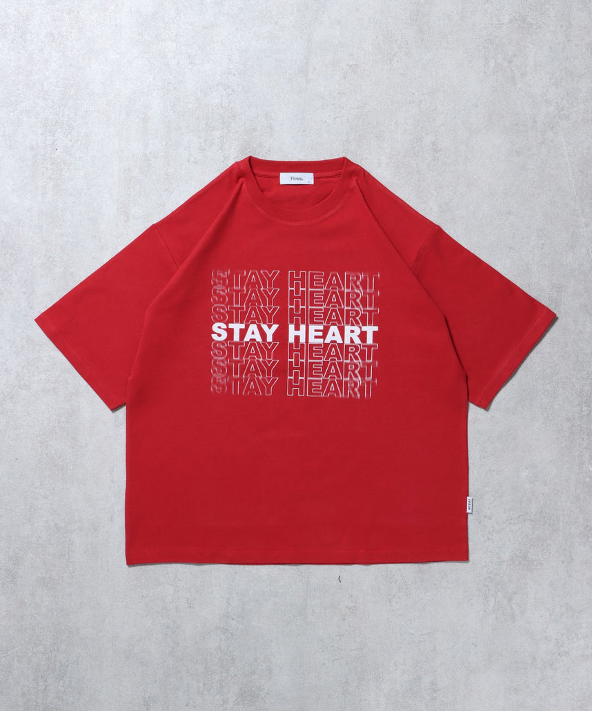 【FFEIN(フェイン)】メッセージロゴショート丈Tシャツ / ぼかしロゴ Tシャツ 短丈 クルーネック 半袖 レッド