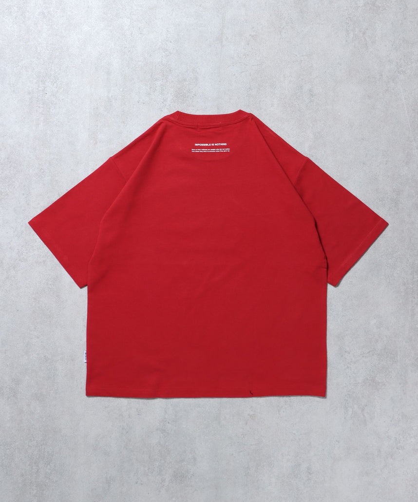 メッセージロゴショート丈Tシャツ / ぼかしロゴ Tシャツ 短丈 クルーネック 半袖 レッド