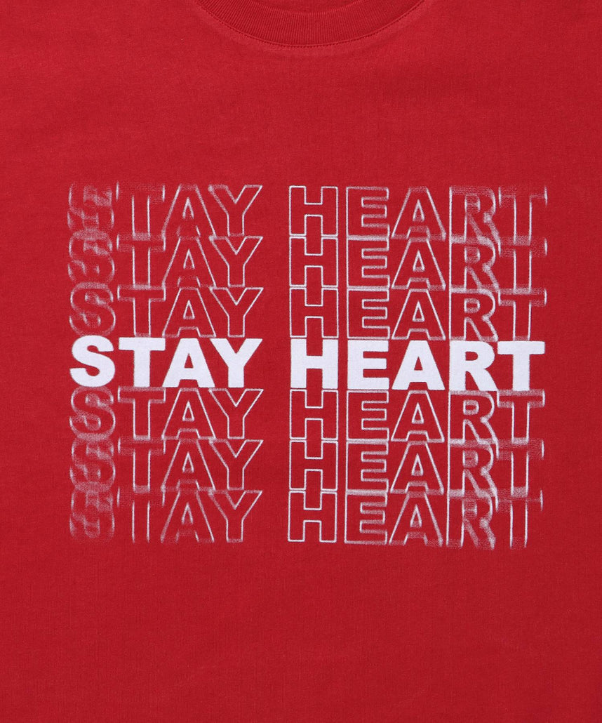メッセージロゴショート丈Tシャツ / ぼかしロゴ Tシャツ 短丈 クルーネック 半袖 レッド