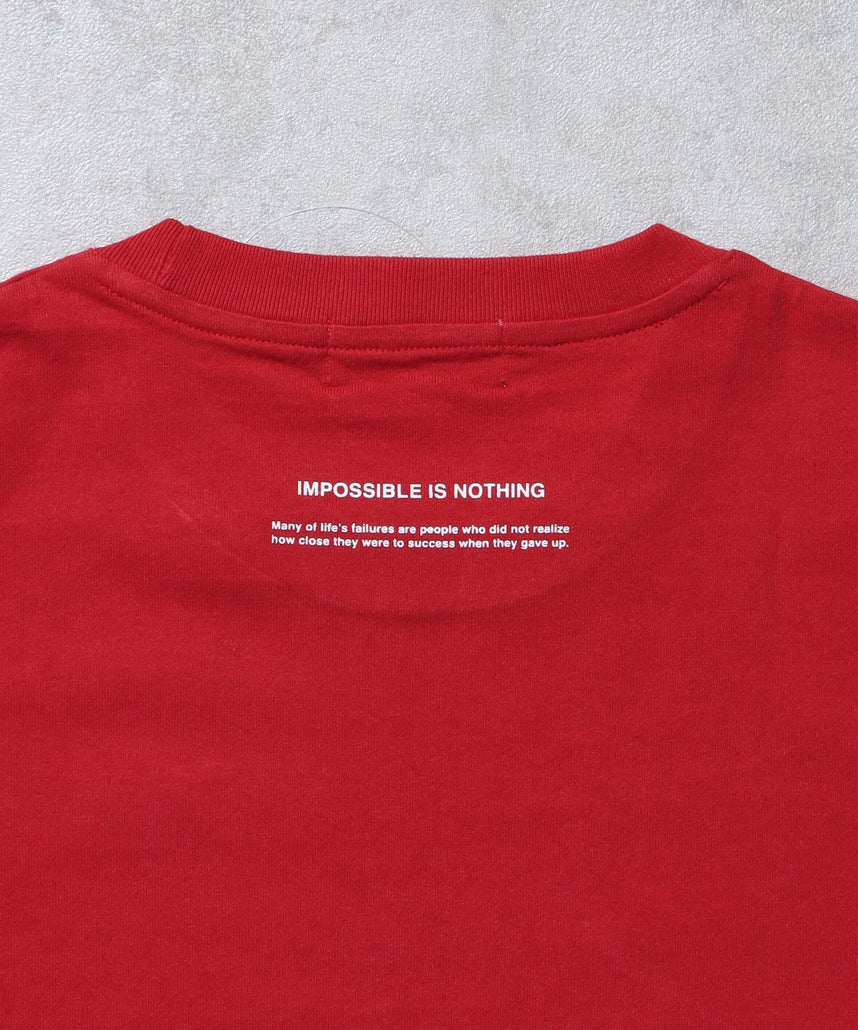 メッセージロゴショート丈Tシャツ / ぼかしロゴ Tシャツ 短丈 クルーネック 半袖 レッド