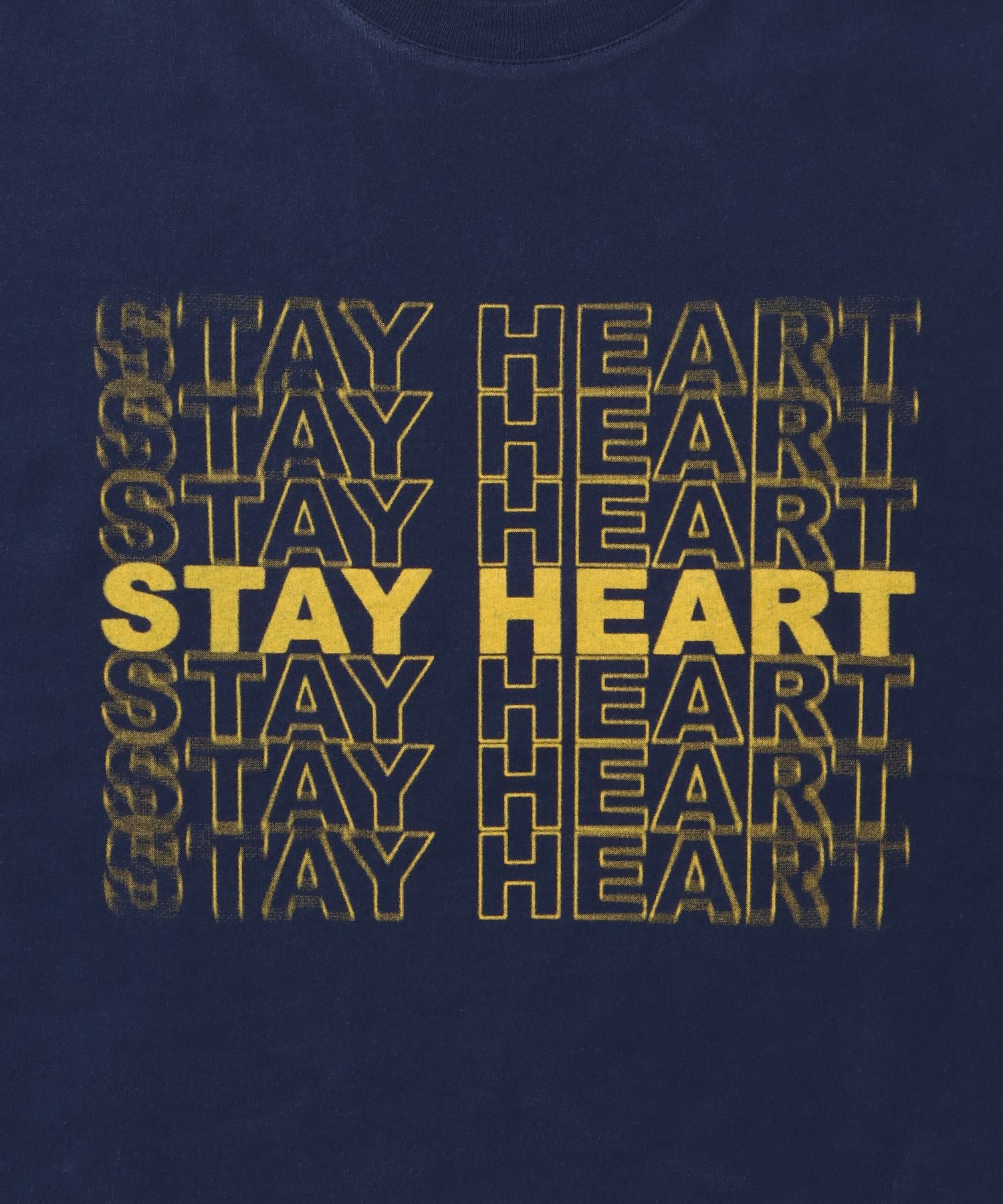 メッセージロゴショート丈Tシャツ / ぼかしロゴ Tシャツ 短丈 クルーネック 半袖 ネイビー