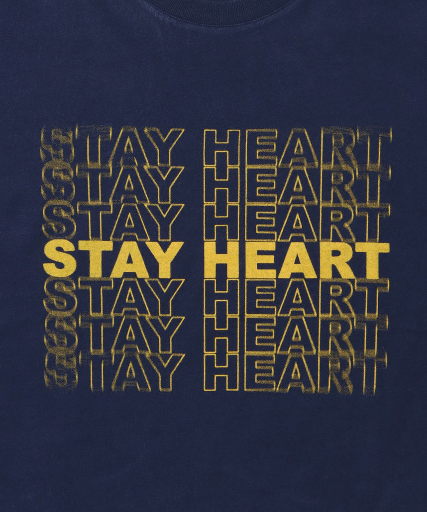 メッセージロゴショート丈Tシャツ / ぼかしロゴ Tシャツ 短丈 クルーネック 半袖 ネイビー