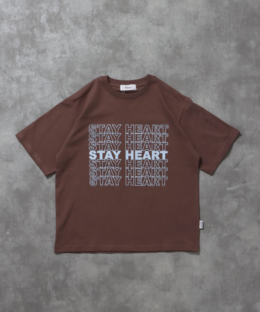 【FFEIN(フェイン)】メッセージロゴショート丈Tシャツ / Tシャツ クルーネック 半袖 プリント ぼかしロゴ 【短丈】 モカ