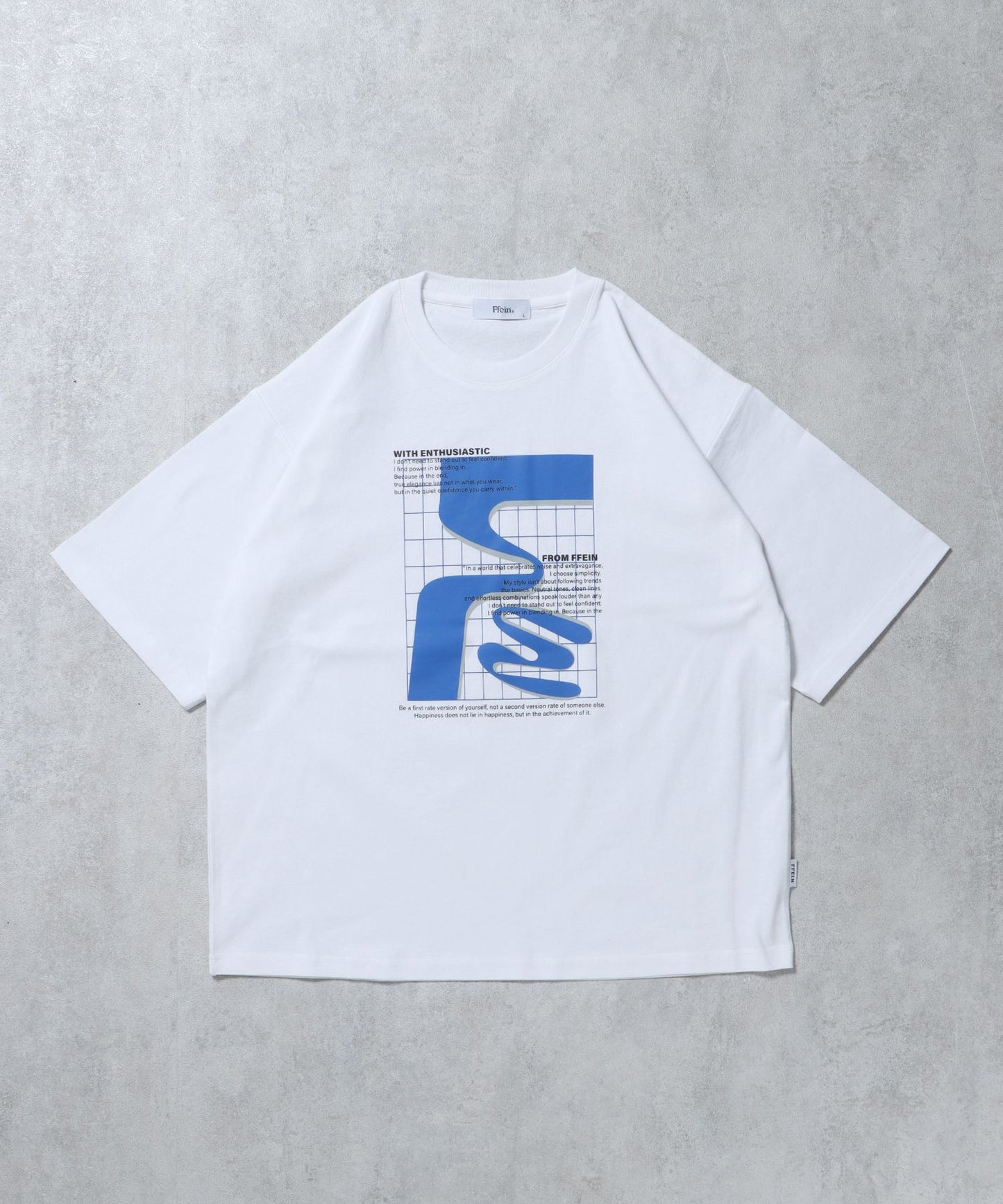 【FFEIN(フェイン)】アートデザインショート丈Tシャツ / Tシャツ 短丈 クルーネック 半袖 ホワイト