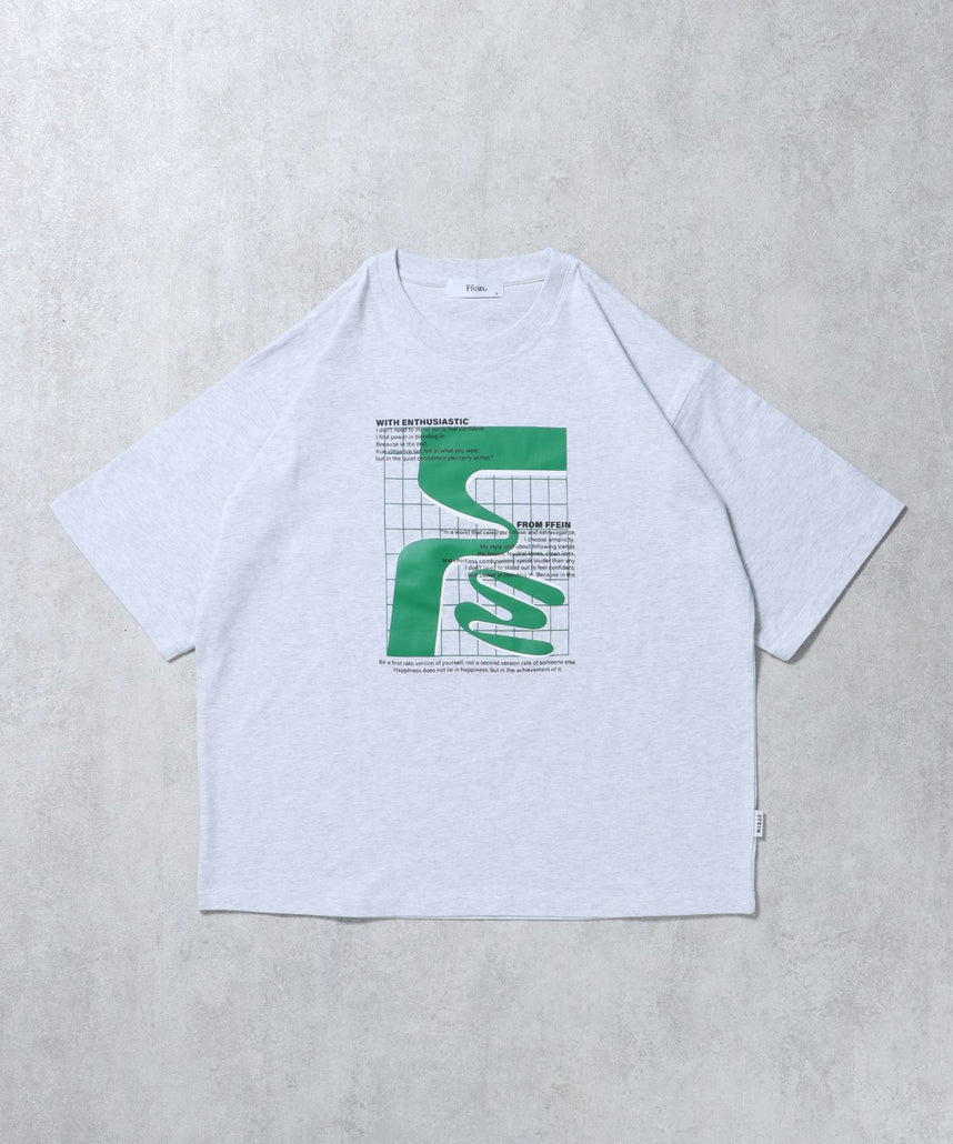 【FFEIN(フェイン)】アートデザインショート丈Tシャツ / Tシャツ 短丈 クルーネック 半袖 アッシュグレー
