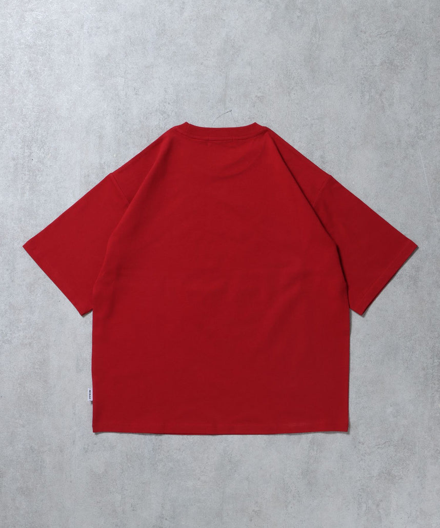 アートデザインショート丈Tシャツ / Tシャツ 短丈 クルーネック 半袖 レッド