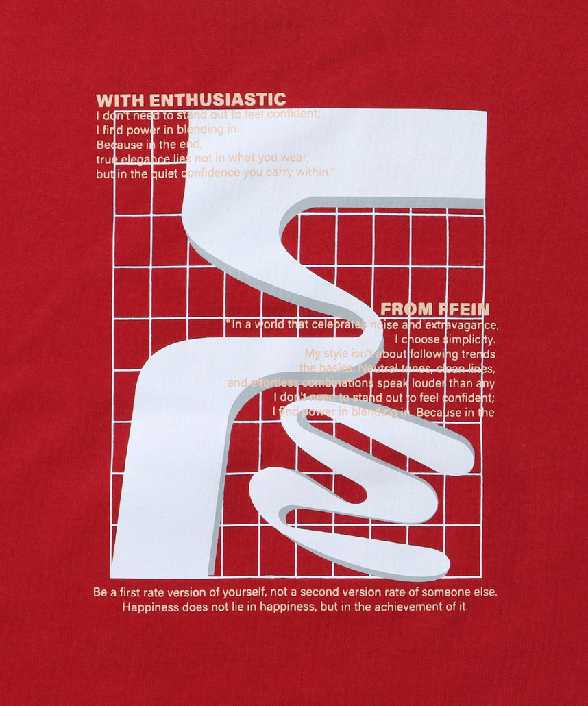 アートデザインショート丈Tシャツ / Tシャツ 短丈 クルーネック 半袖 レッド