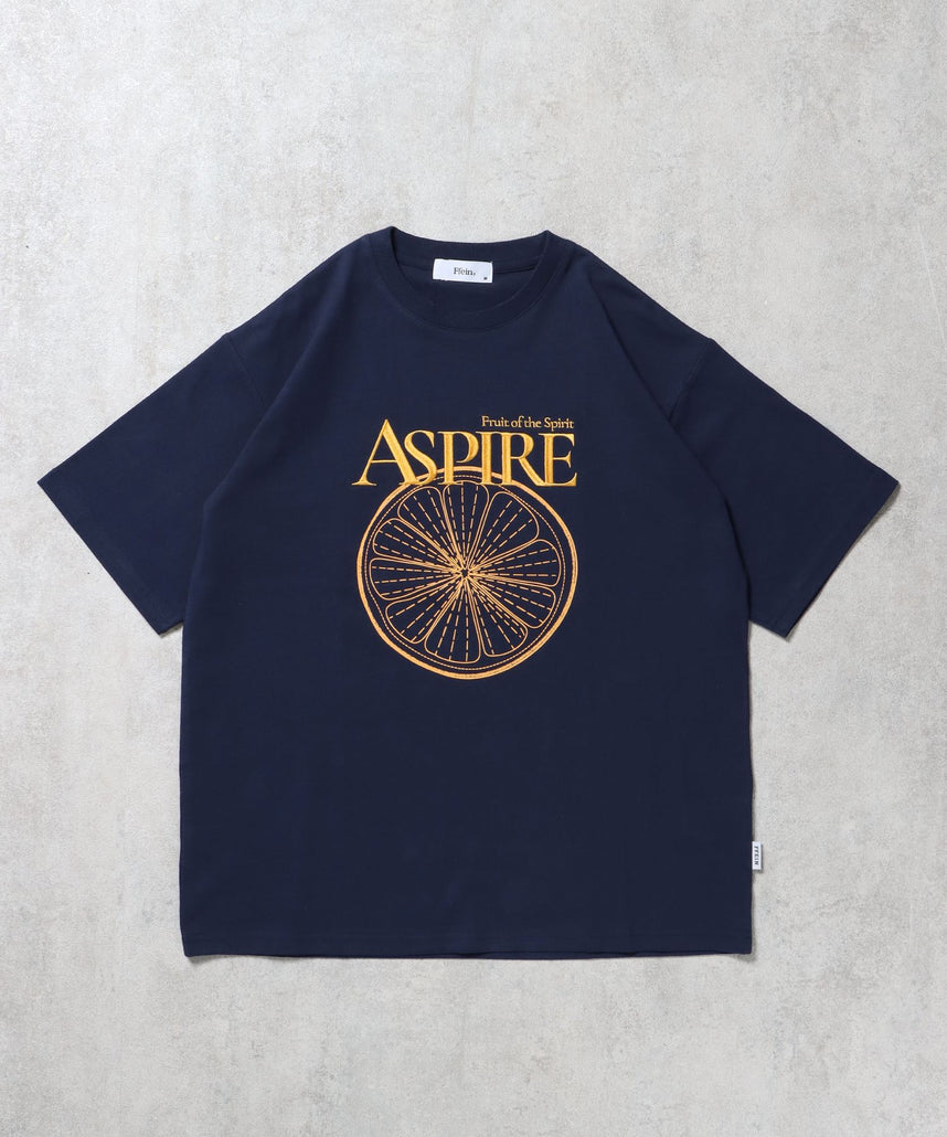 【FFEIN(フェイン)】刺繍ロゴフルーツTシャツ / オレンジ Tシャツ 短丈 クルーネック 半袖 ネイビー