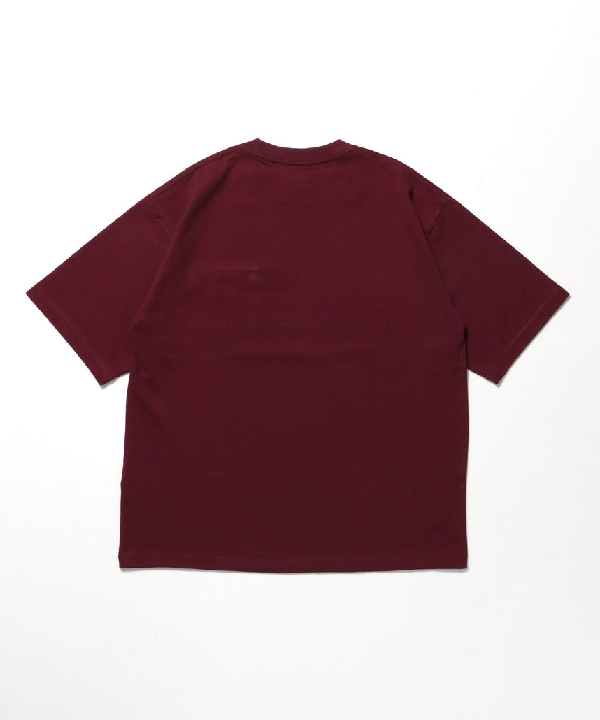 BIG POCKET TEE ZF / ポケット 半袖 ワンポイント ワイドシルエット ヘビーウエイト クルーネック ワイン