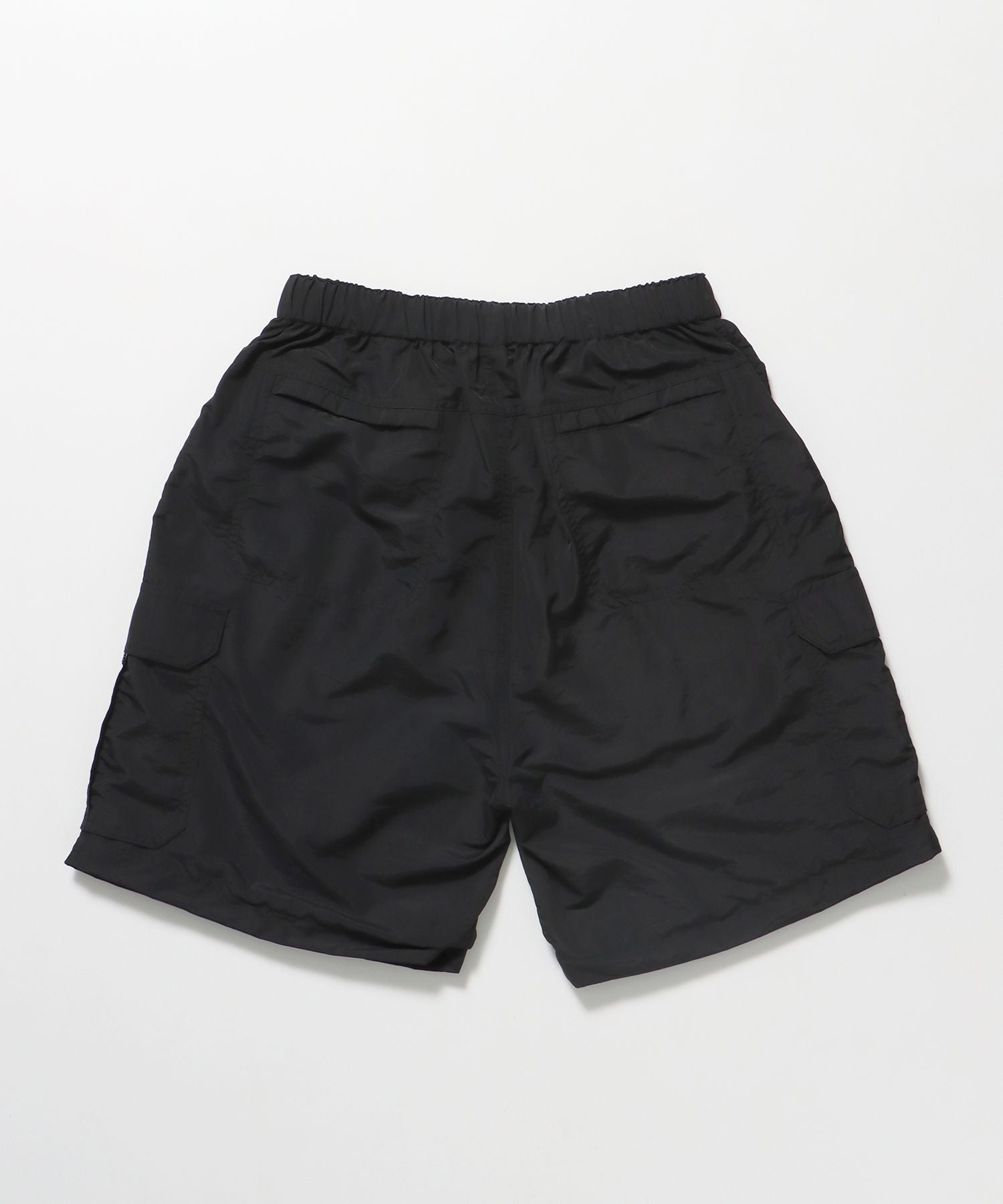 2WAYナイロンテックワイドカーゴパンツ / ナイロン ハーフパンツ ショーツ ドローコード セットアップ対応 ブラック