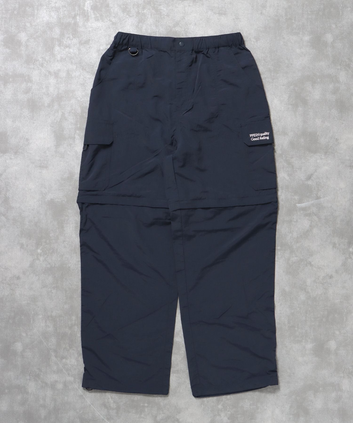 【FFEIN(フェイン)】2WAYナイロンテックワイドカーゴパンツ / ナイロン ハーフパンツ ショーツ ドローコード セットアップ対応 ネイビー