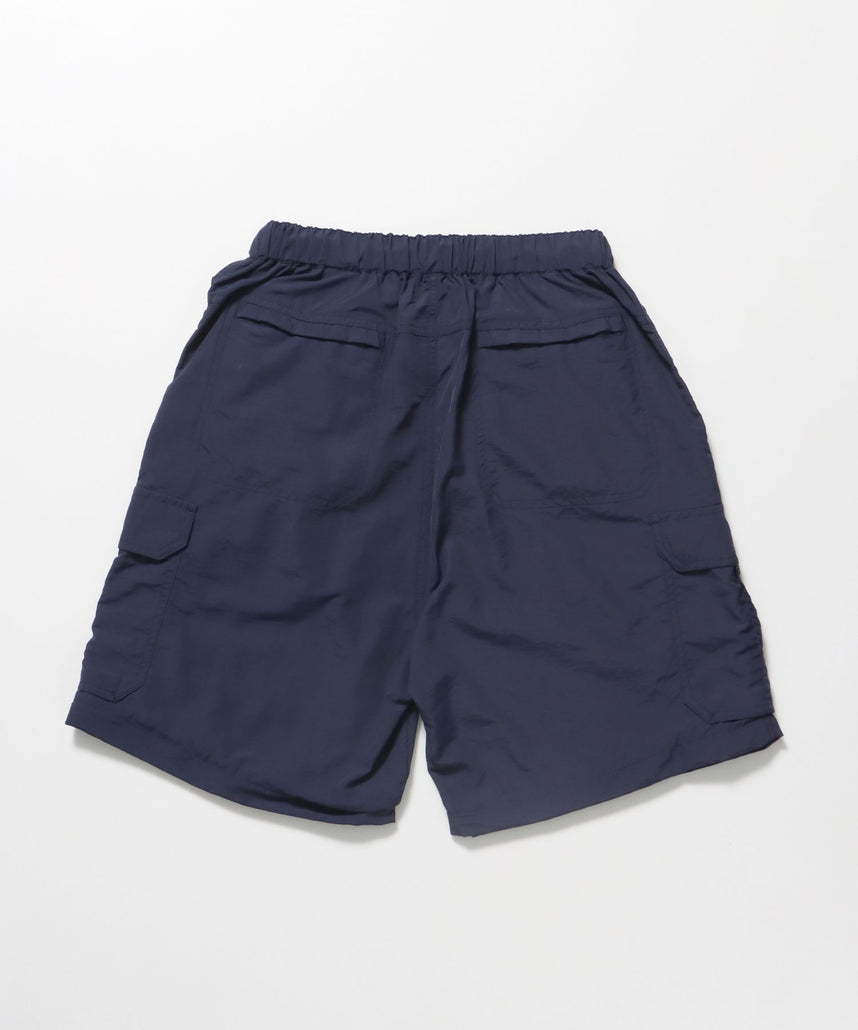 2WAYナイロンテックワイドカーゴパンツ / ナイロン ハーフパンツ ショーツ ドローコード セットアップ対応 ダークパープル