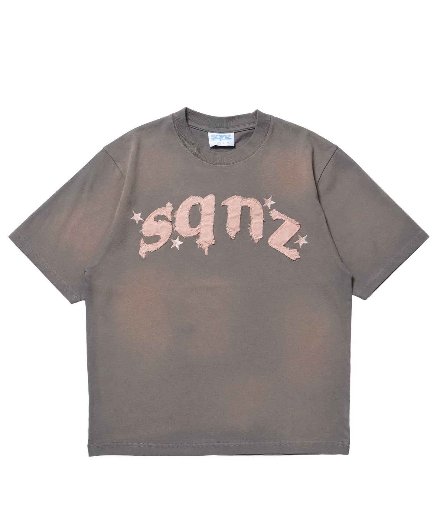 【SEQUENZ(シークエンズ)】sqnz applique washed tee / Tシャツ 半袖 クルーネック 加工 フリンジ ライトグレー