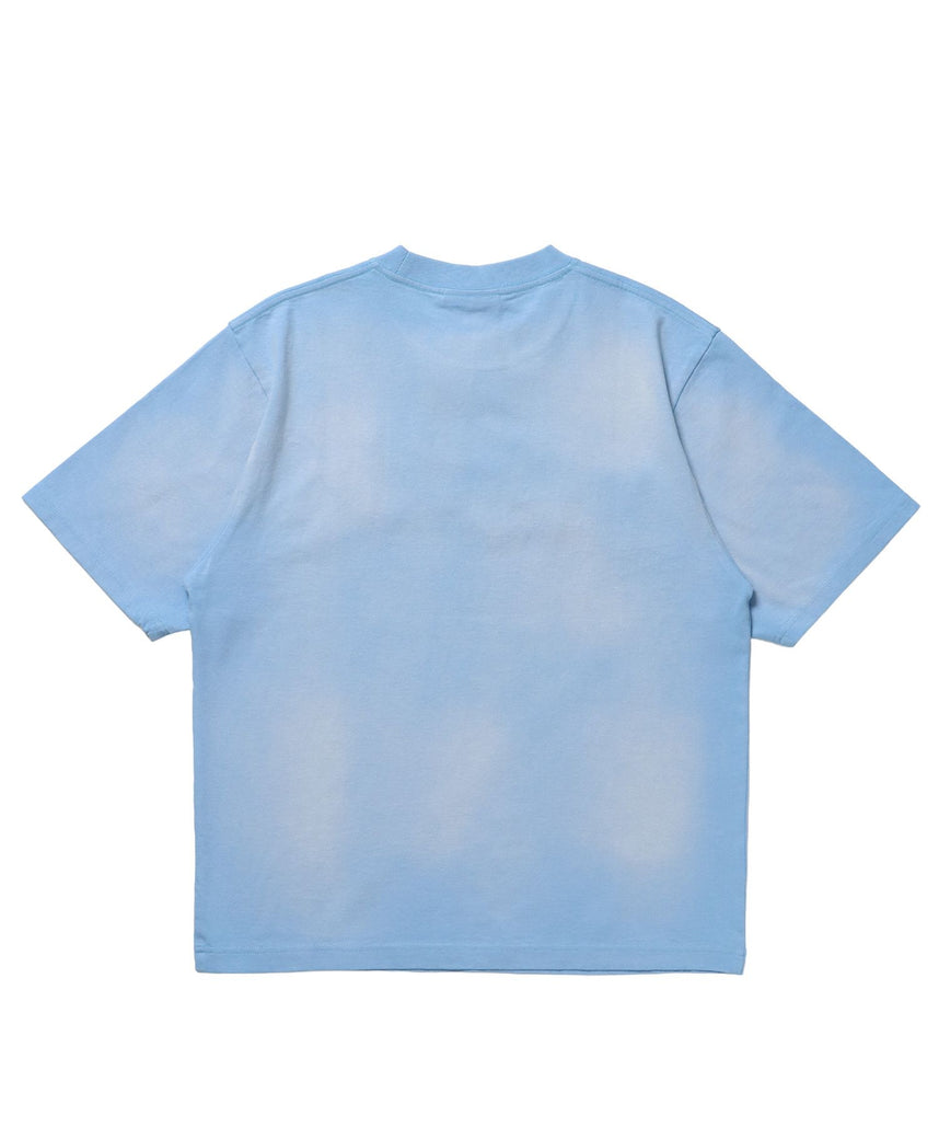 sqnz applique washed tee / Tシャツ 半袖 クルーネック 加工 フリンジ ライトブルー