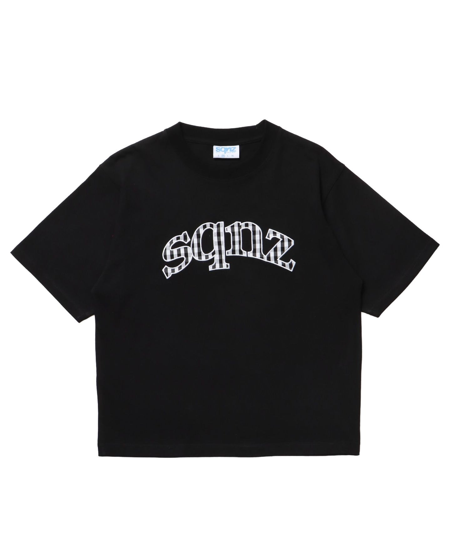 【SEQUENZ(シークエンズ)】sqnz gingham applique tee / Tシャツ 半袖 クルーネック チェック ブラック