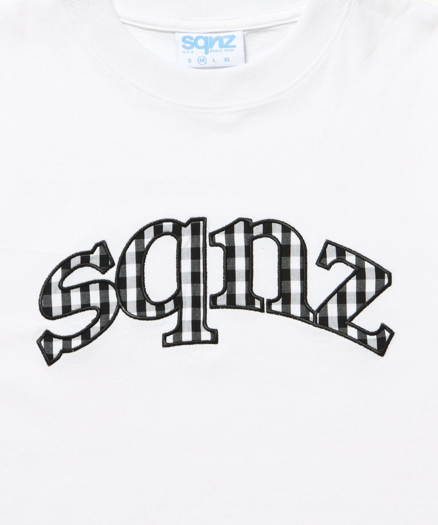sqnz gingham applique tee / Tシャツ 半袖 クルーネック チェック ホワイト