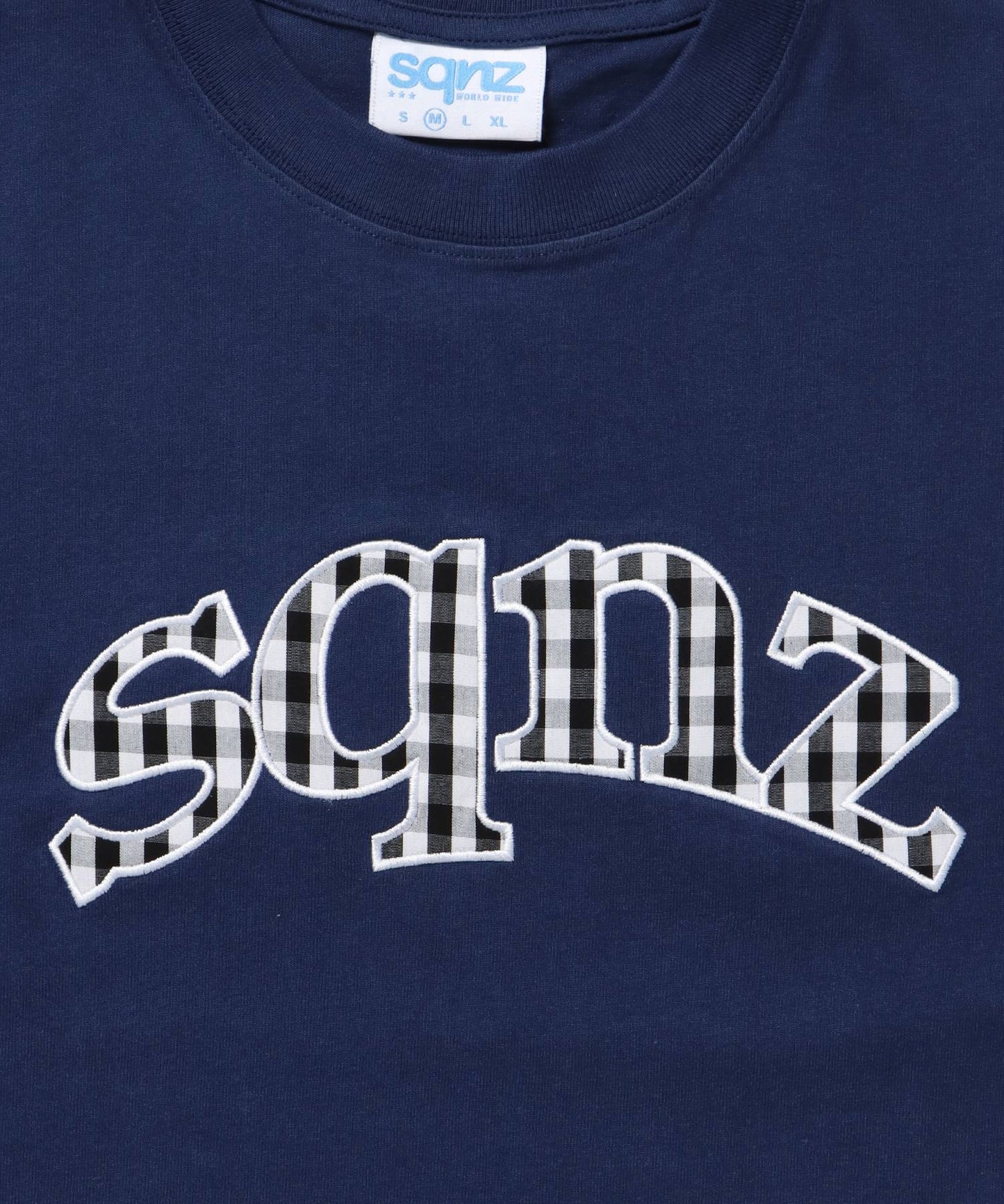 sqnz gingham applique tee / Tシャツ 半袖 クルーネック チェック ネイビー