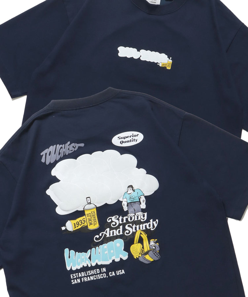 【BEN DAVIS(ベンデイビス)】OVERLAP BAVCK SIDE COOL TOUCH TEE / Tシャツ クルーネック 半袖 オーバーサイズ ワンポイント 冷感接触 ネイビー