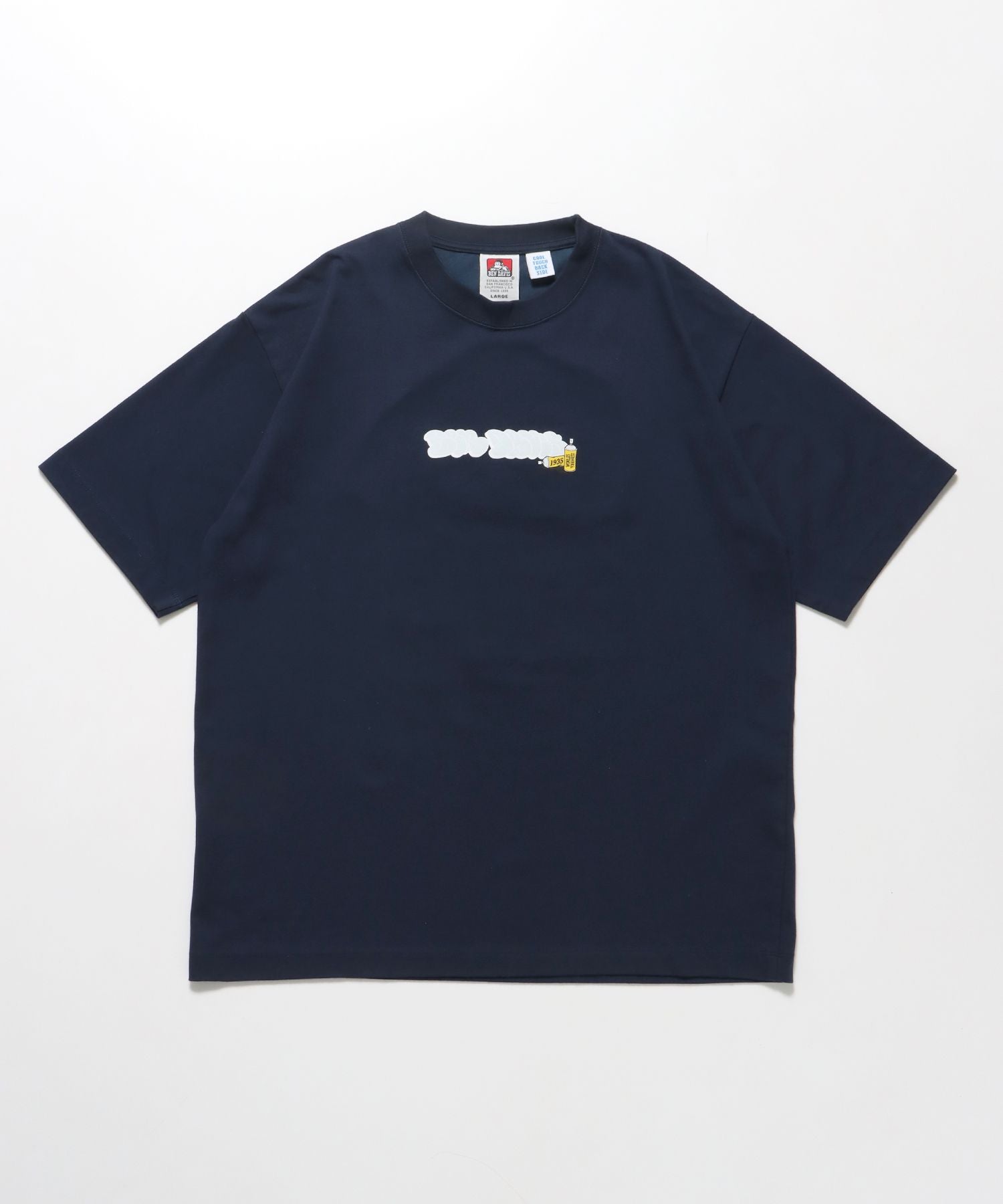 【BEN DAVIS(ベンデイビス)】OVERLAP BAVCK SIDE COOL TOUCH TEE / Tシャツ クルーネック 半袖 オーバーサイズ ワンポイント 冷感接触 ネイビー