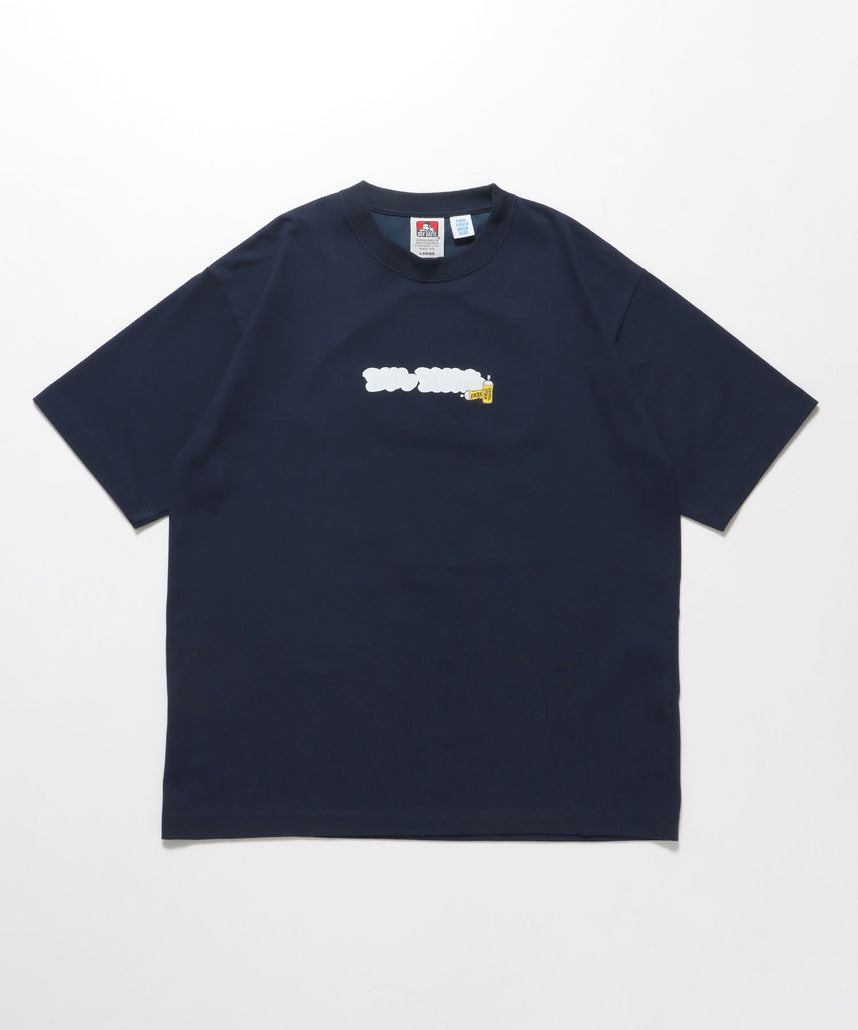【BEN DAVIS(ベンデイビス)】OVERLAP BAVCK SIDE COOL TOUCH TEE / Tシャツ クルーネック 半袖 オーバーサイズ ワンポイント 冷感接触 ネイビー