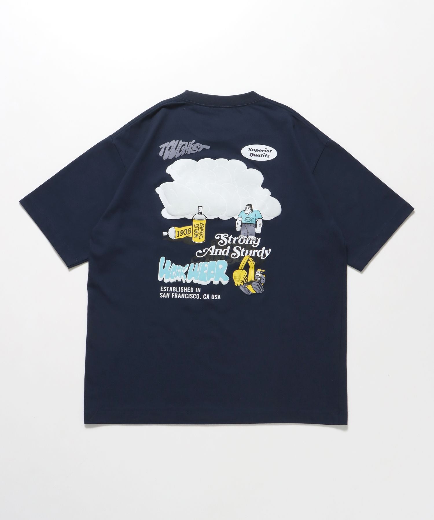 【BEN DAVIS(ベンデイビス)】OVERLAP BAVCK SIDE COOL TOUCH TEE / Tシャツ クルーネック 半袖 オーバーサイズ ワンポイント 冷感接触 ネイビー