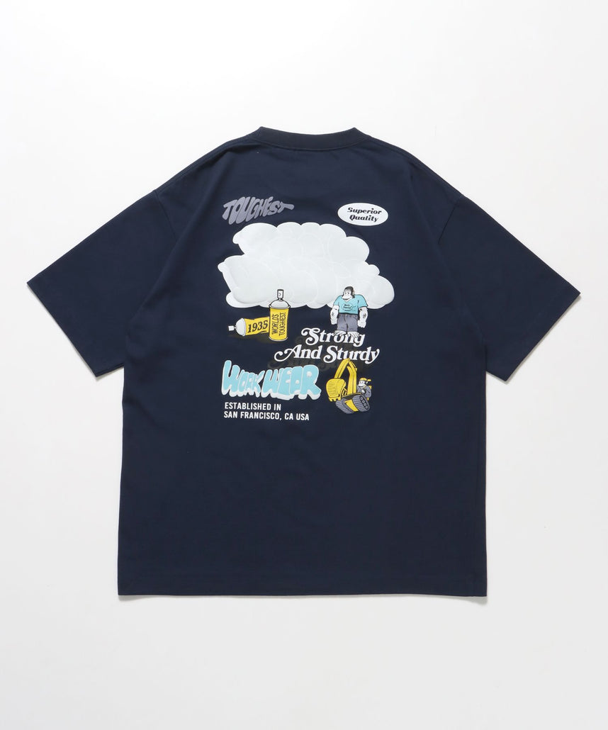 【BEN DAVIS(ベンデイビス)】OVERLAP BAVCK SIDE COOL TOUCH TEE / Tシャツ クルーネック 半袖 オーバーサイズ ワンポイント 冷感接触 ネイビー