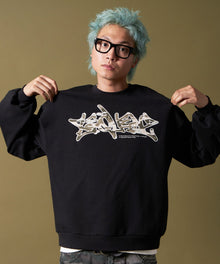 CAMO APPLIQUE C/N SWEAT / カモ柄 ワッペン スウェット クルーネック 裏起毛 ブラック