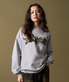 CAMO APPLIQUE C/N SWEAT / カモ柄 ワッペン スウェット クルーネック 裏起毛 グレー