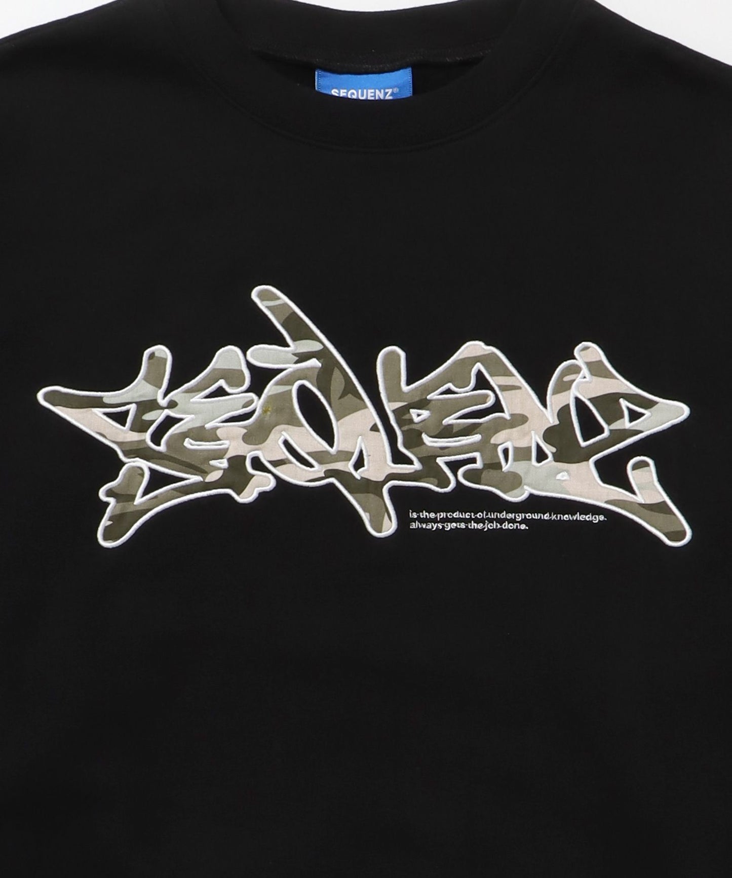 CAMO APPLIQUE C/N SWEAT / カモ柄 ワッペン スウェット クルーネック 裏起毛 ブラック