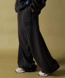 WASHED CURVE SWEAT PANTS / カーブ スウェットパンツ 加工 裏起毛 【セットアップ着用可】 ブラック