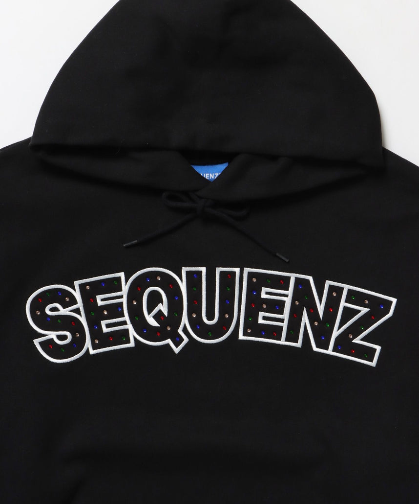 SO LOGO APPLIQUE STONE P/K / ワッペン ラインストーン パーカー スウェット 裏起毛 ブラック