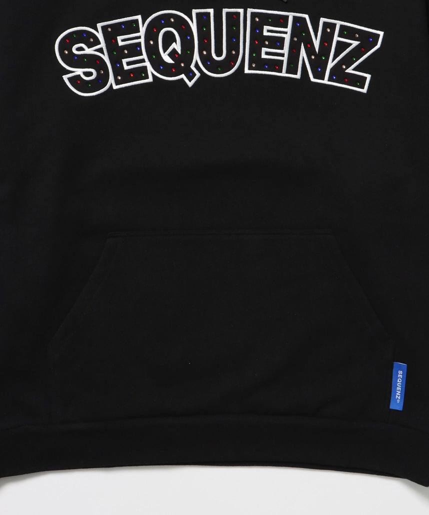 SO LOGO APPLIQUE STONE P/K / ワッペン ラインストーン パーカー スウェット 裏起毛 ブラック
