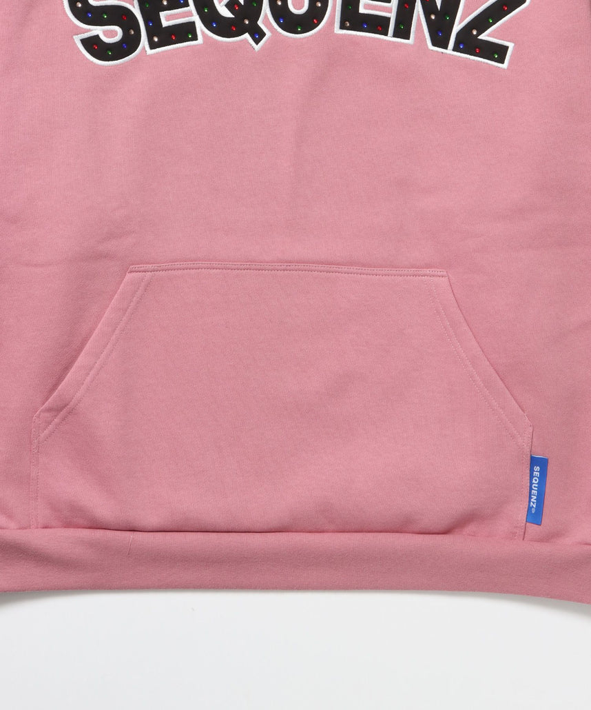 SO LOGO APPLIQUE STONE P/K / ワッペン ラインストーン パーカー スウェット 裏起毛 ピンク