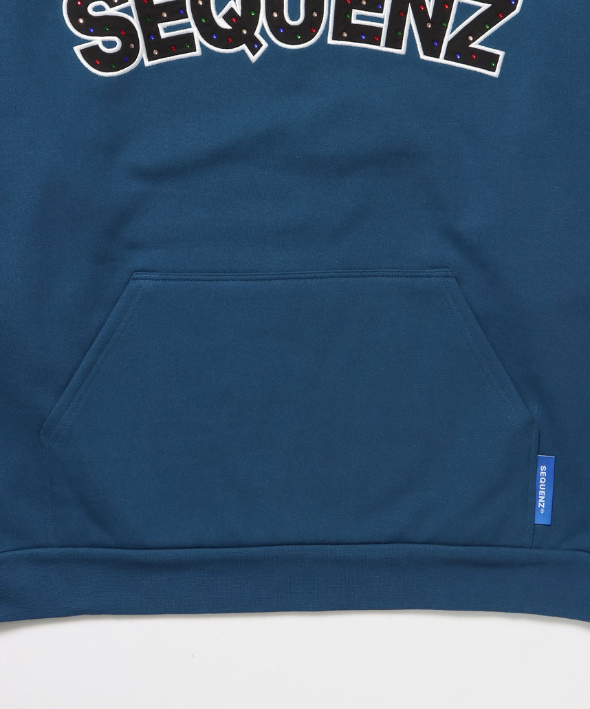 SO LOGO APPLIQUE STONE P/K / ワッペン ラインストーン パーカー スウェット 裏起毛 ブルー