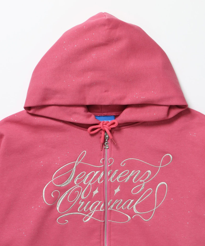SQNZ LOGO GLITTER ZIP P/K / ジップパーカー ラメプリント ダブルジップ 裏起毛 【セットアップ】 ピンク